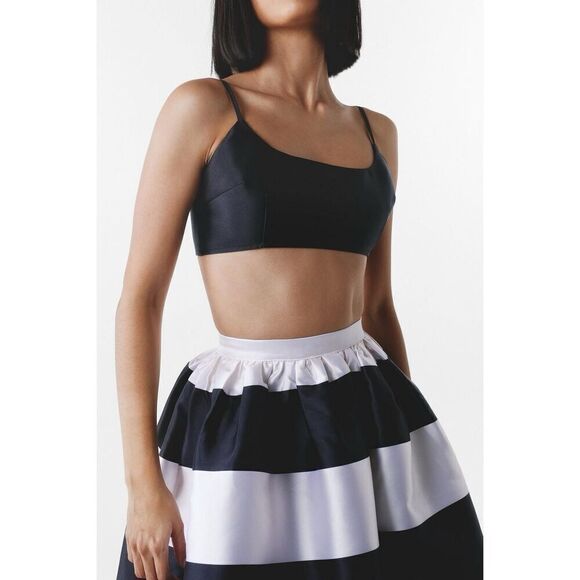 Nasty Gal Black Crop Top Stripe Satin Twill Structured Maxi Skirt Set size 4 - Picture 1 of 10